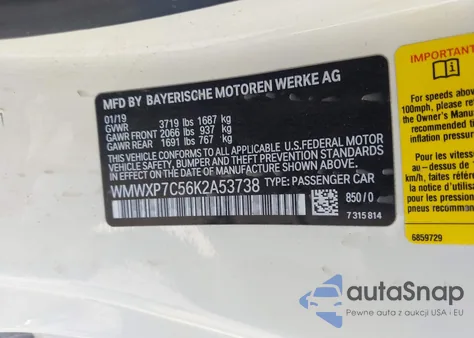 2019 Mini Hardtop Cooper S из США, поврежденный, VIN WMWXP7C56K2A53738